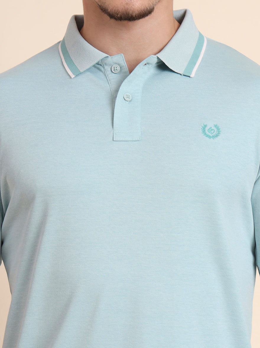 Dusty Aqua Solid Slim Fit Polo T-Shirt | Greenfibre