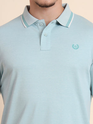 Dusty Aqua Solid Slim Fit Polo T-Shirt | Greenfibre