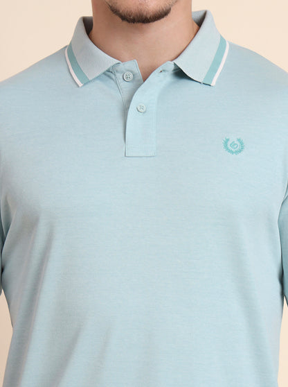 Dusty Aqua Solid Slim Fit Polo T-Shirt | Greenfibre