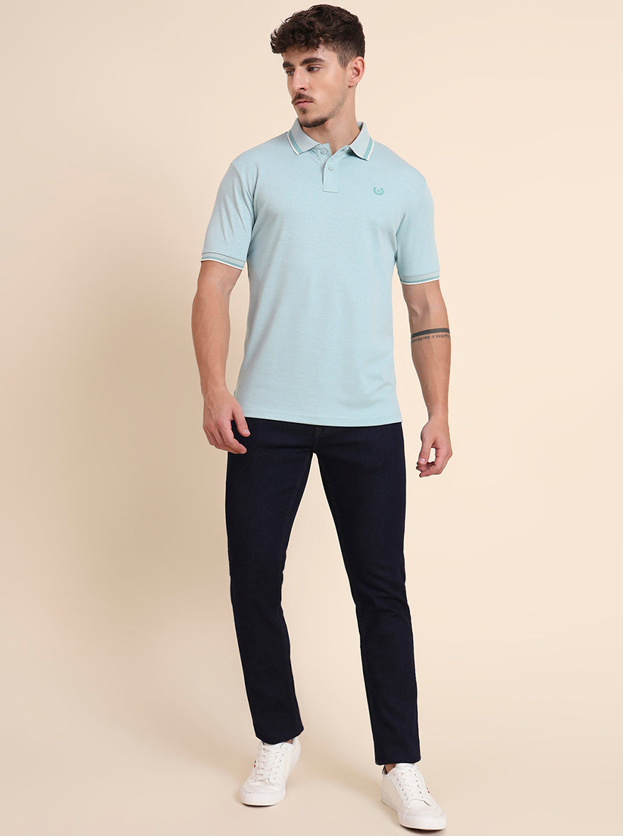 Dusty Aqua Solid Slim Fit Polo T-Shirt | Greenfibre