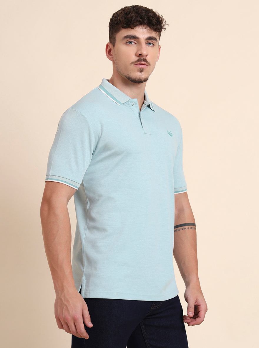 Dusty Aqua Solid Slim Fit Polo T-Shirt | Greenfibre