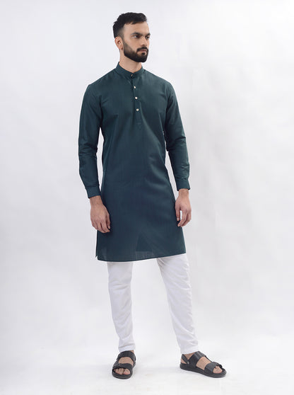 Green Solid Regular Fit Modi Kurta | JadeBlue