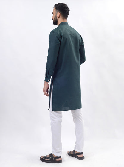 Green Solid Regular Fit Modi Kurta | JadeBlue