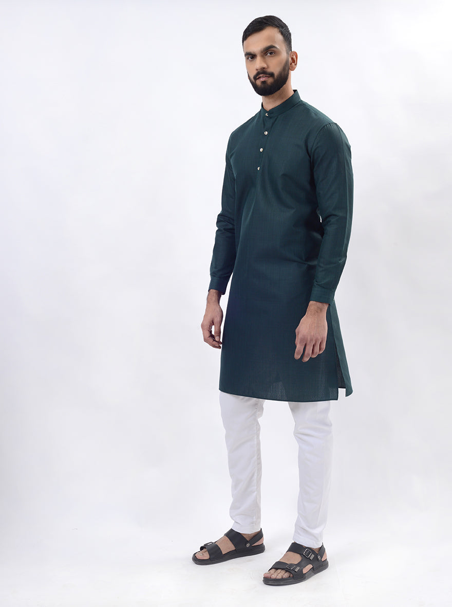 Green Solid Regular Fit Modi Kurta | JadeBlue