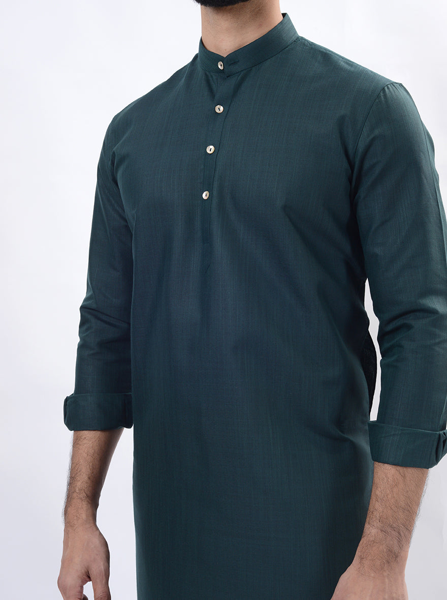 Green Solid Regular Fit Modi Kurta | JadeBlue