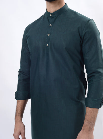 Green Solid Regular Fit Modi Kurta | JadeBlue