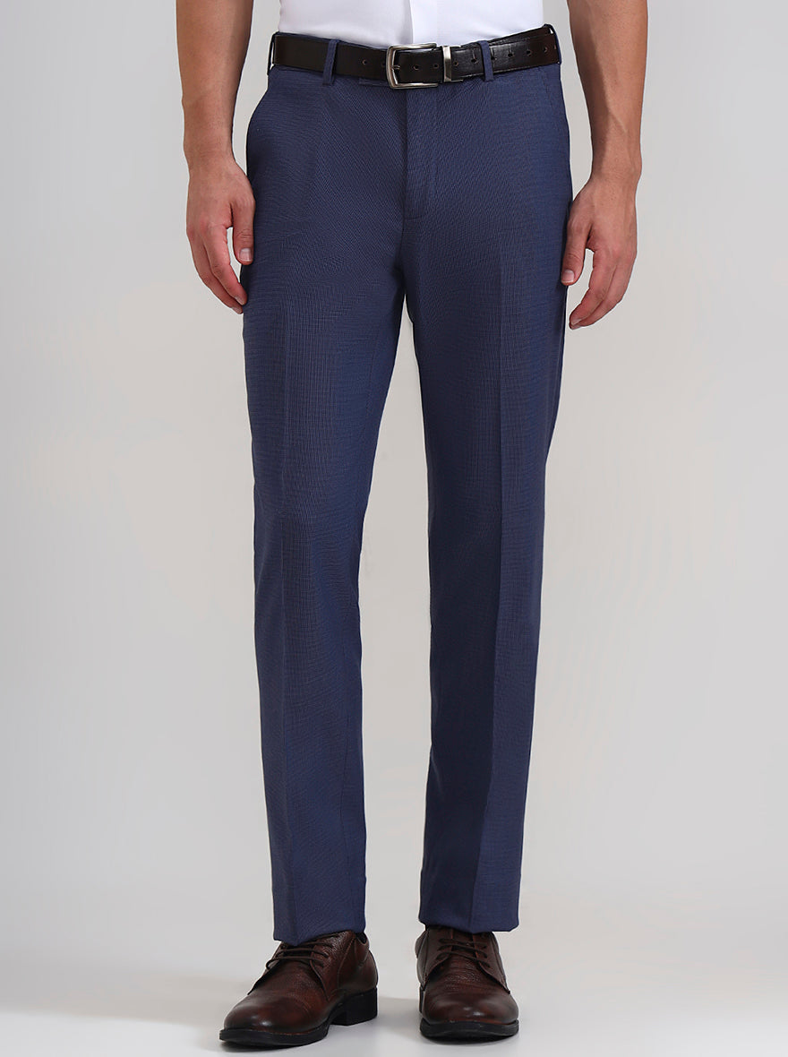 Royal Blue Solid Slim Fit Formal Trouser | JadeBlue Youth