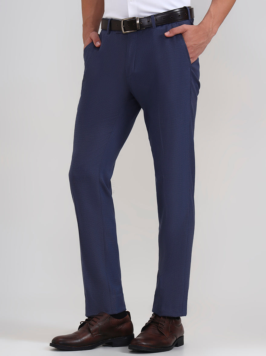 Royal Blue Solid Slim Fit Formal Trouser | JadeBlue Youth