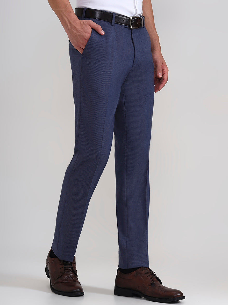 Royal Blue Solid Slim Fit Formal Trouser | JadeBlue Youth