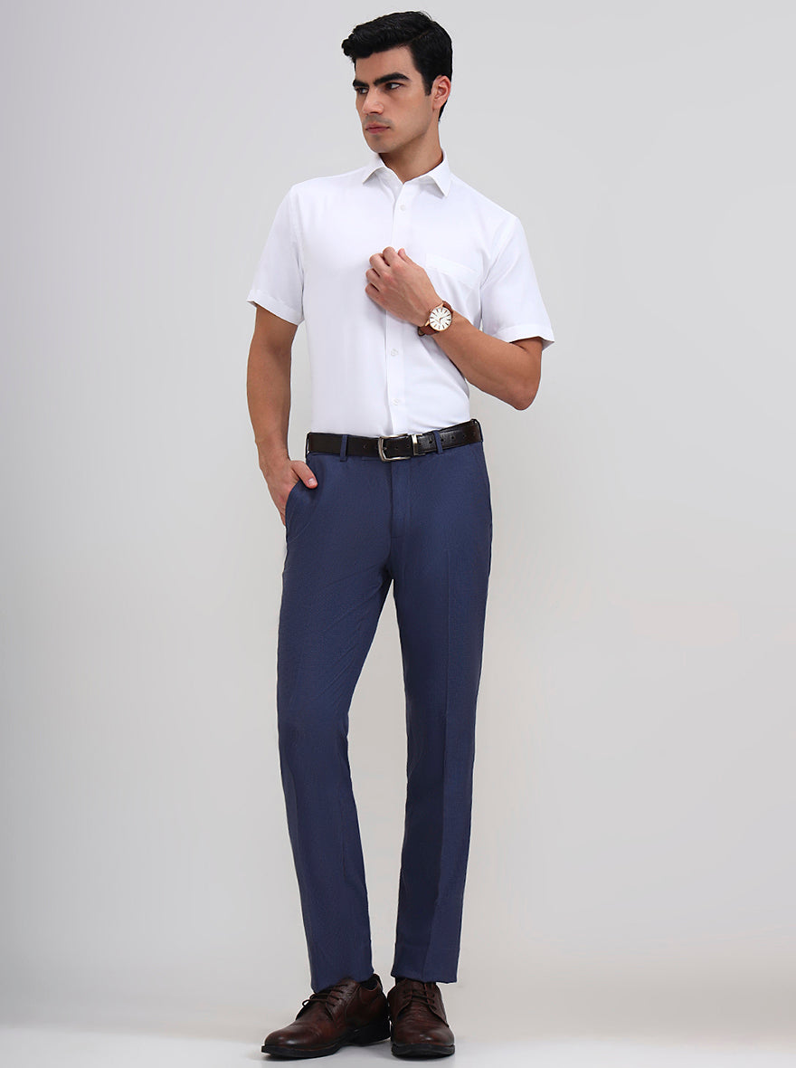 Royal Blue Solid Slim Fit Formal Trouser | JadeBlue Youth