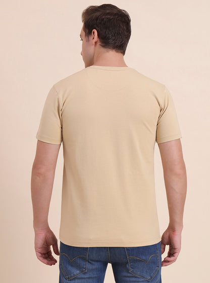 Beige Printed Slim Fit T-Shirt | JadeBlue
