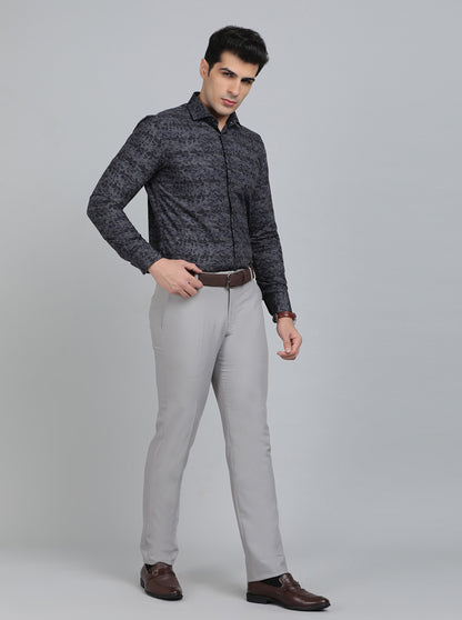 Navy Blue Printed Slim Fit Party Wear Shirt | Wyre