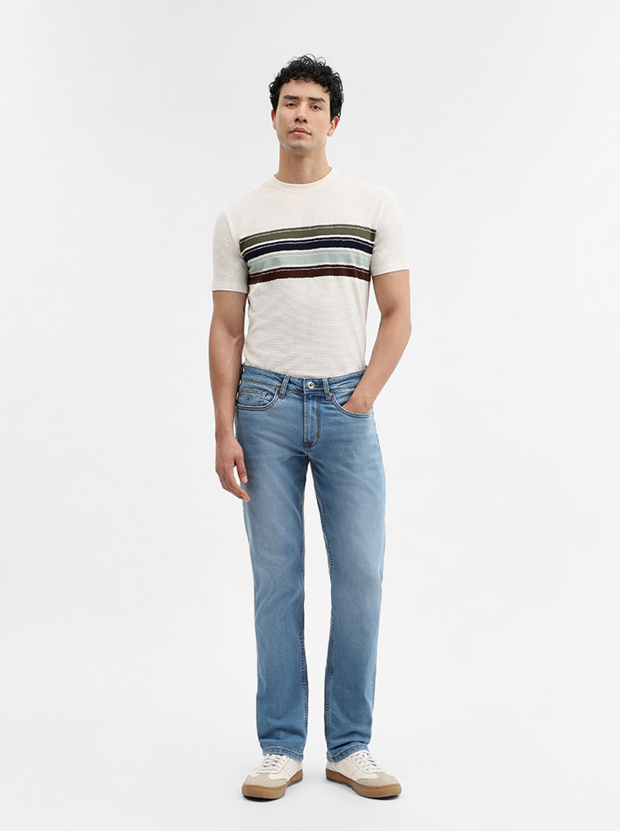 Mid Blue Washed Straight Fit Jeans | JadeBlue