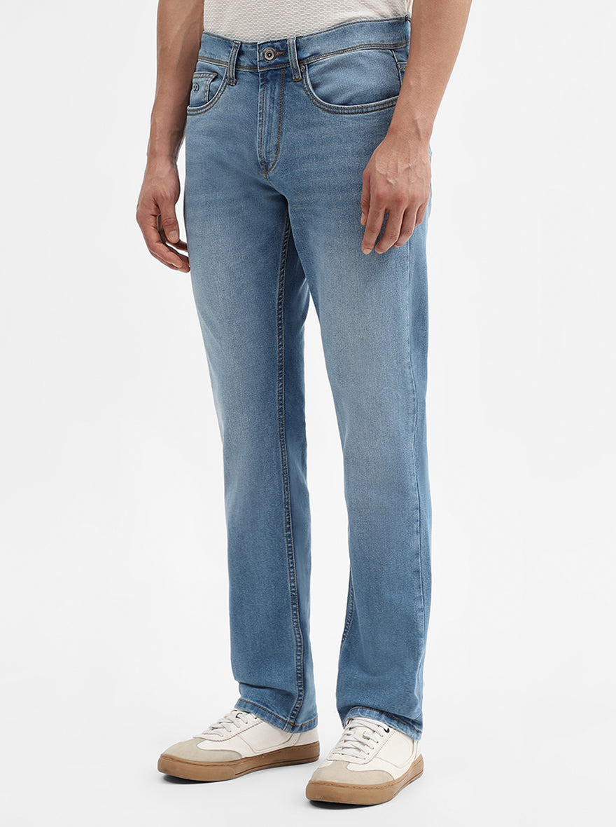 Mid Blue Washed Straight Fit Jeans | JadeBlue