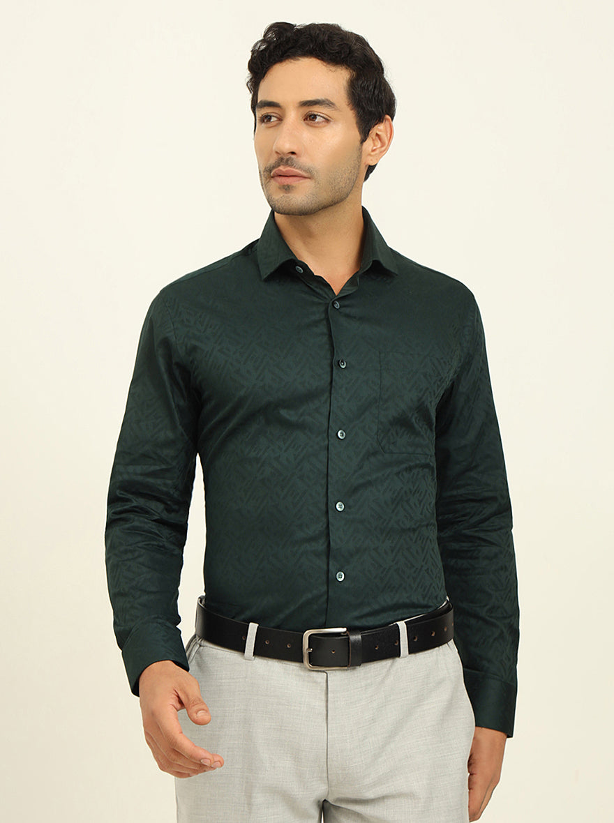 Dark Green Solid Slim Fit Formal Shirt | Metal
