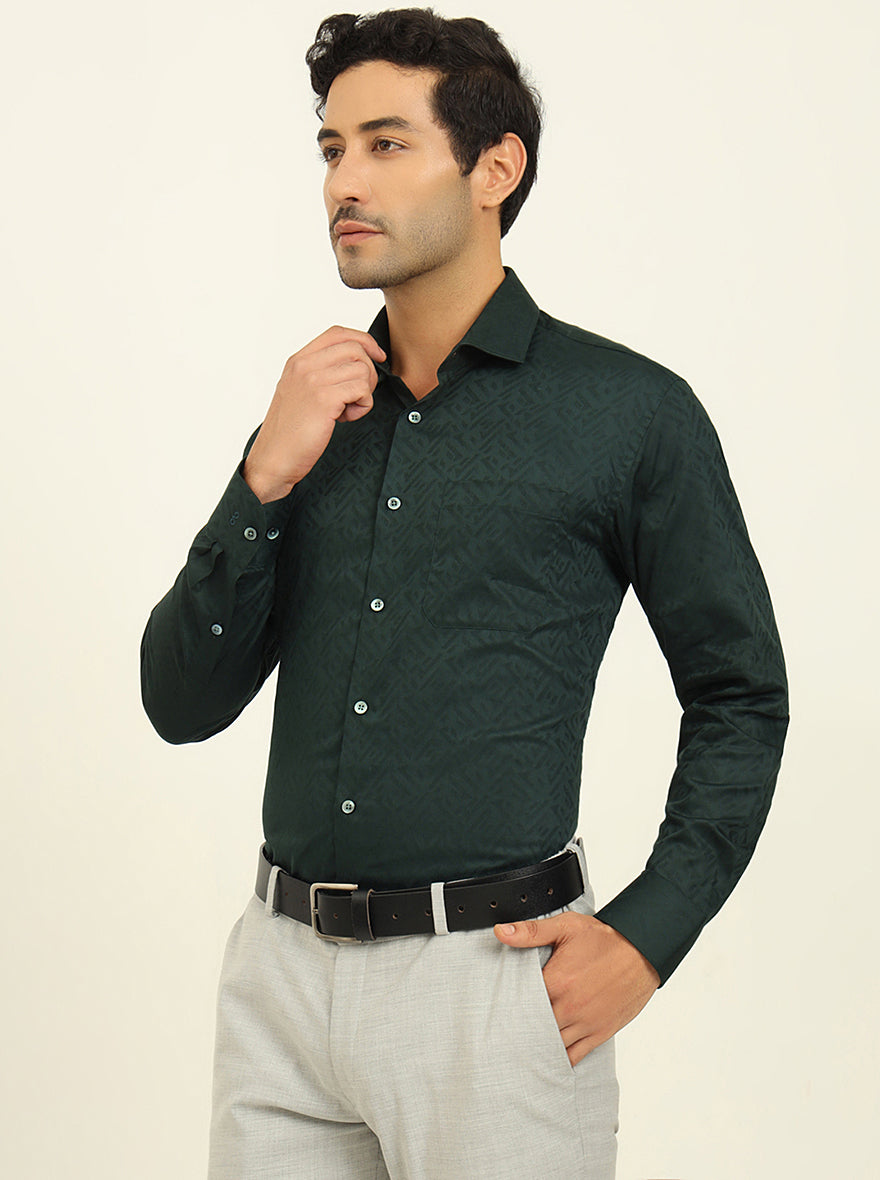 Dark Green Solid Slim Fit Formal Shirt | Metal