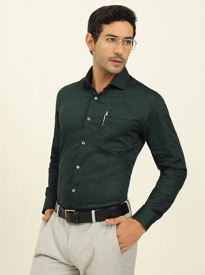 Dark Green Solid Slim Fit Formal Shirt | Metal
