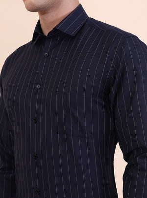 Navy Blue Striped Slim Fit Formal Shirt | Greenfibre