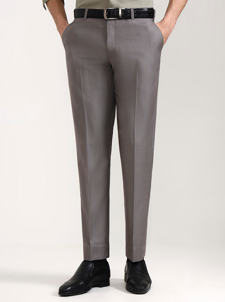 Grey Solid Regular Fit Formal Trouser | JadeBlue