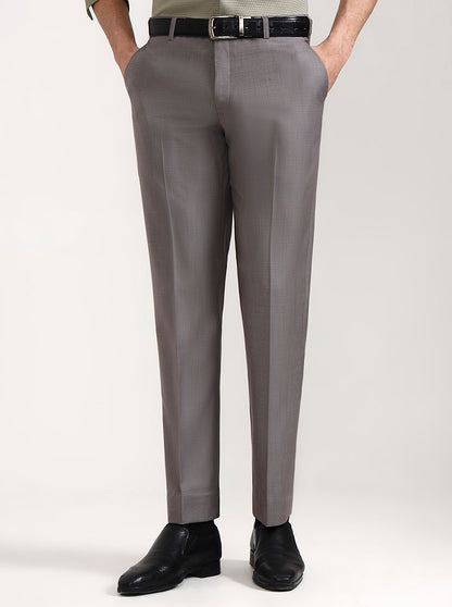 Grey Solid Regular Fit Formal Trouser | JadeBlue