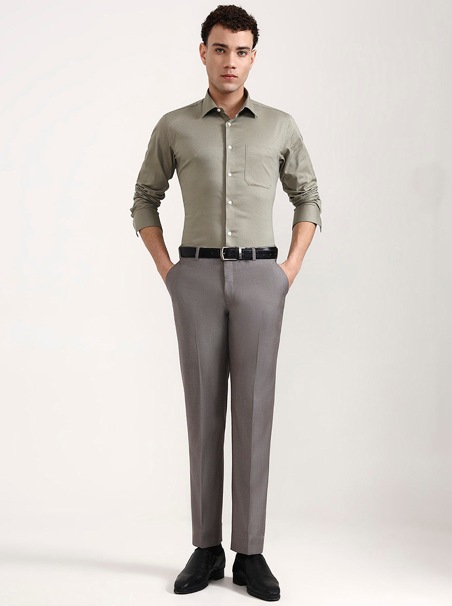 Grey Solid Regular Fit Formal Trouser | JadeBlue