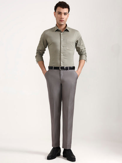 Grey Solid Regular Fit Formal Trouser | JadeBlue