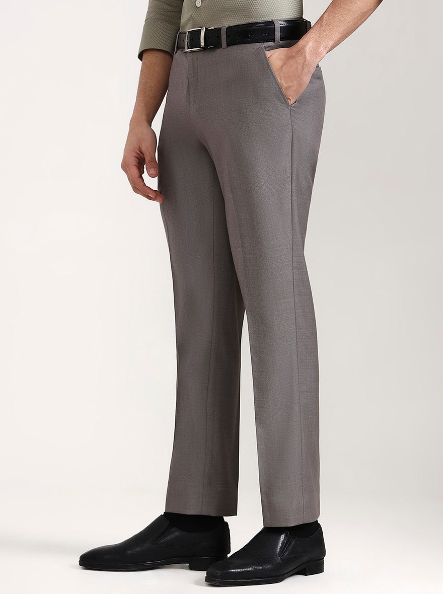 Grey Solid Regular Fit Formal Trouser | JadeBlue