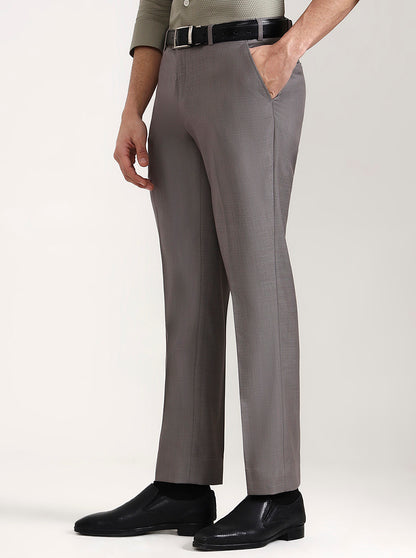 Grey Solid Regular Fit Formal Trouser | JadeBlue