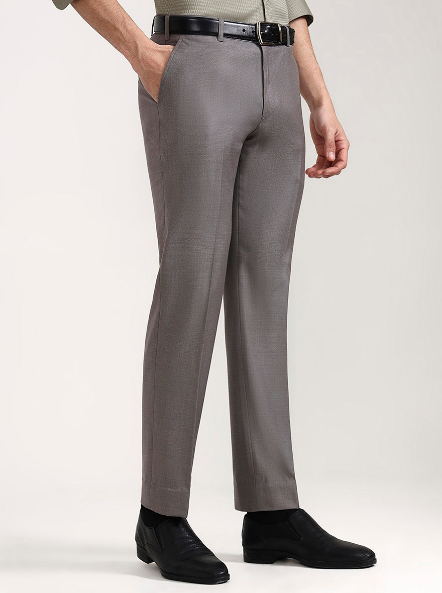 Grey Solid Regular Fit Formal Trouser | JadeBlue