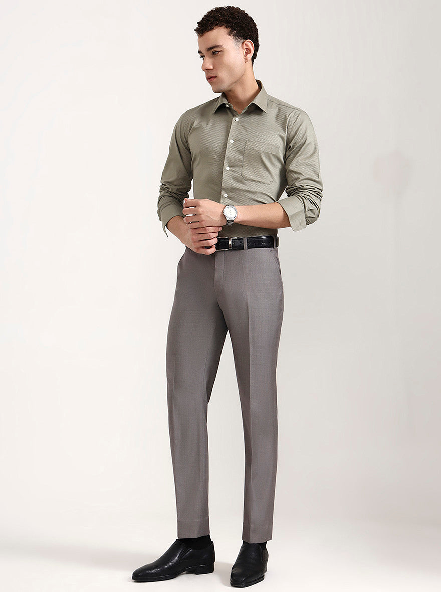 Grey Solid Regular Fit Formal Trouser | JadeBlue