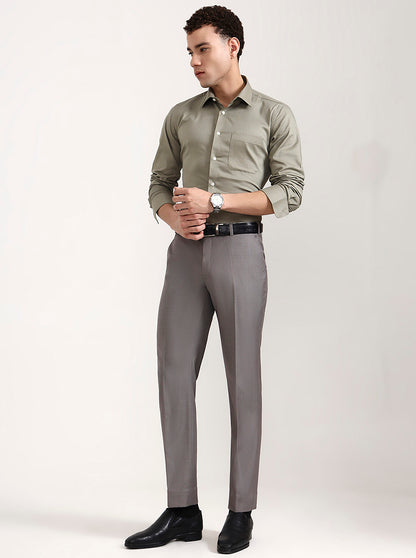 Grey Solid Regular Fit Formal Trouser | JadeBlue