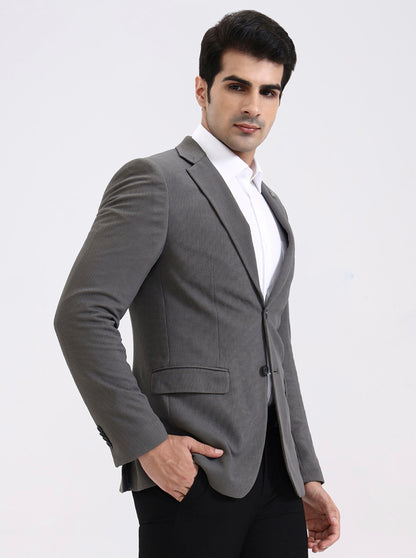 Dark Grey Solid Regular Fit Blazer | JadeBlue
