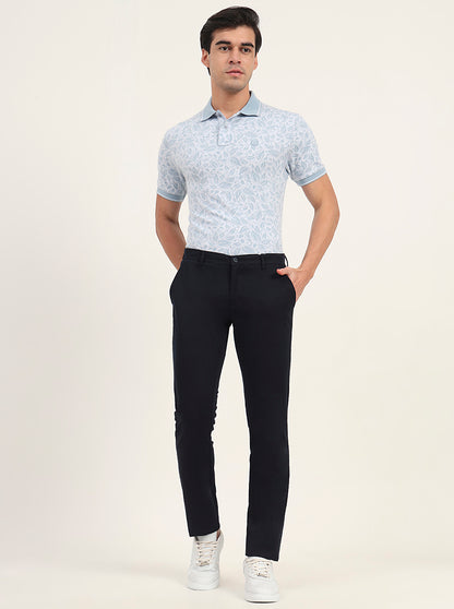 Navy Blue Solid Super Slim Fit Casual Trouser | Greenfibre