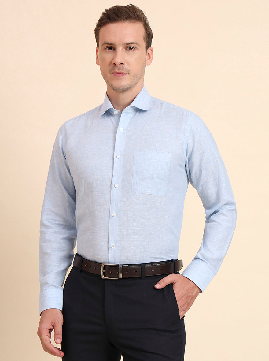 Sky Blue Solid Regular Fit Formal Shirt | JadeBlue