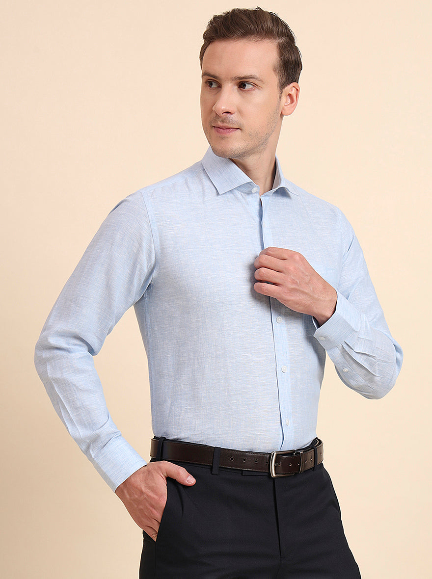 Sky Blue Solid Regular Fit Formal Shirt | JadeBlue