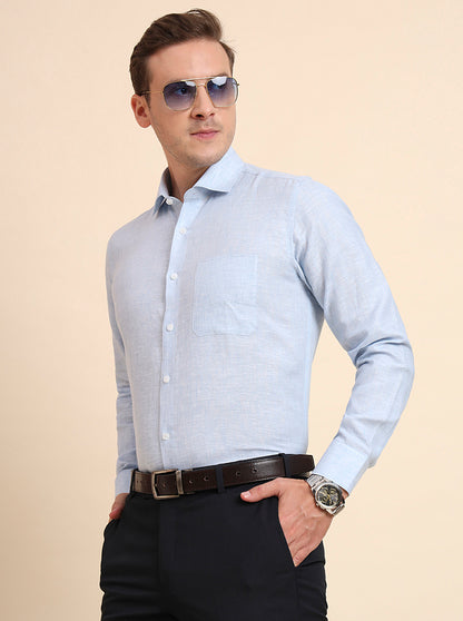 Sky Blue Solid Regular Fit Formal Shirt | JadeBlue