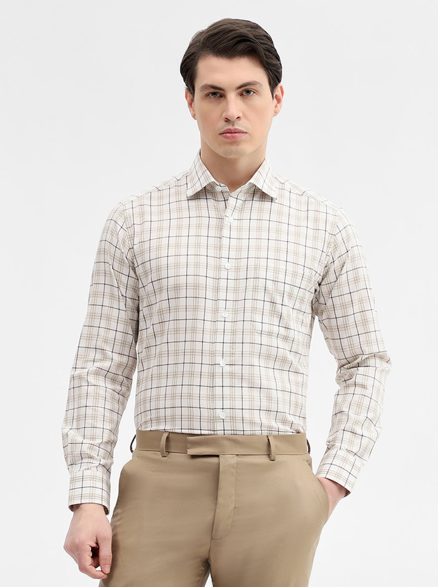 Cream Checked Slim Fit Formal Shirt | Metal