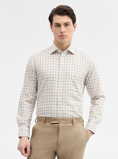 Cream Checked Slim Fit Formal Shirt | Metal