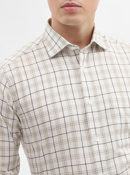 Cream Checked Slim Fit Formal Shirt | Metal