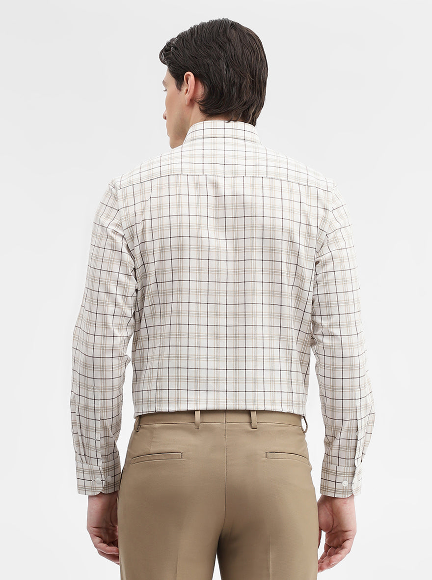 Cream Checked Slim Fit Formal Shirt | Metal