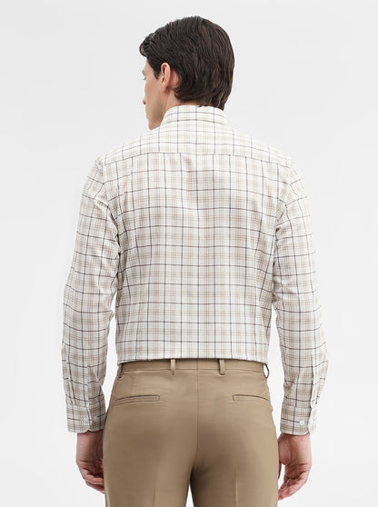 Cream Checked Slim Fit Formal Shirt | Metal