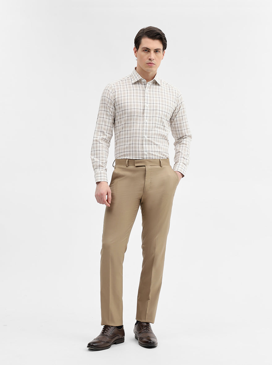 Cream Checked Slim Fit Formal Shirt | Metal