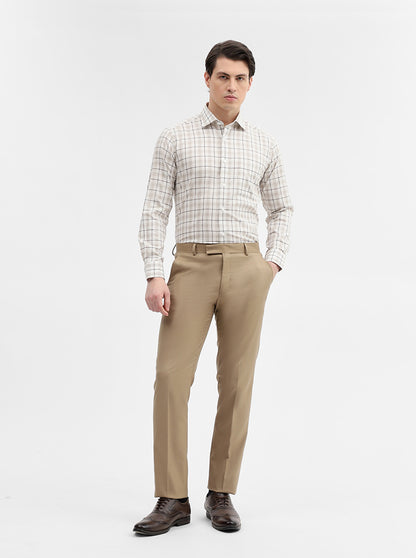 Cream Checked Slim Fit Formal Shirt | Metal