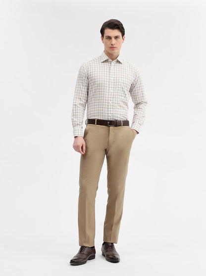 Cream Checked Slim Fit Formal Shirt | Metal