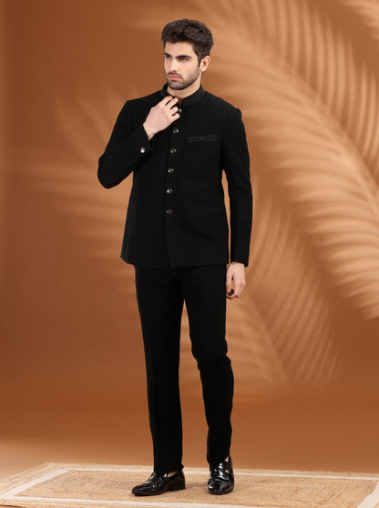 Black&Deep Graphite Embroidered  Jodhpuri Suit | JadeBlue