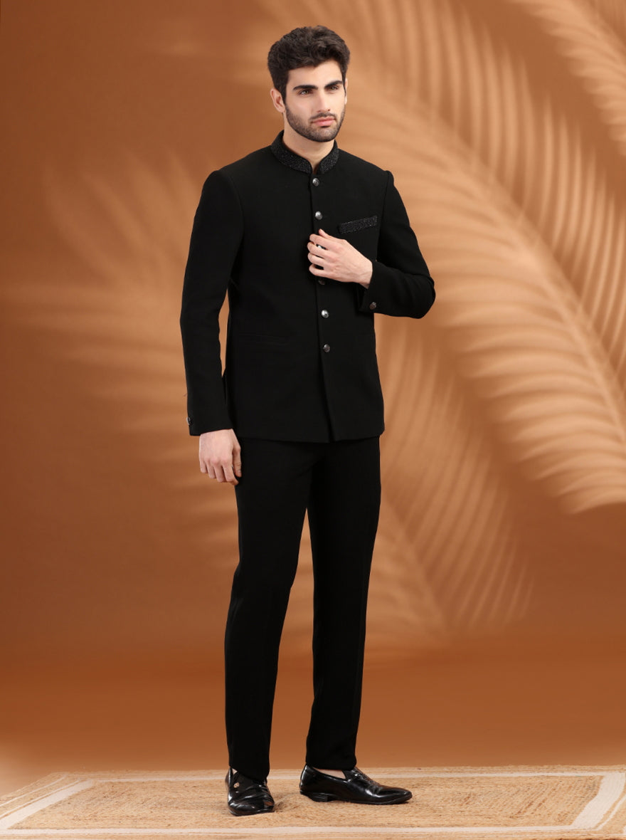 Black&Deep Graphite Embroidered  Jodhpuri Suit | JadeBlue
