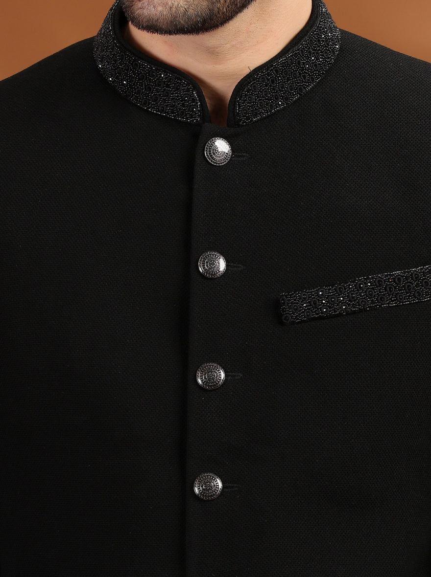 Black&Deep Graphite Embroidered  Jodhpuri Suit | JadeBlue