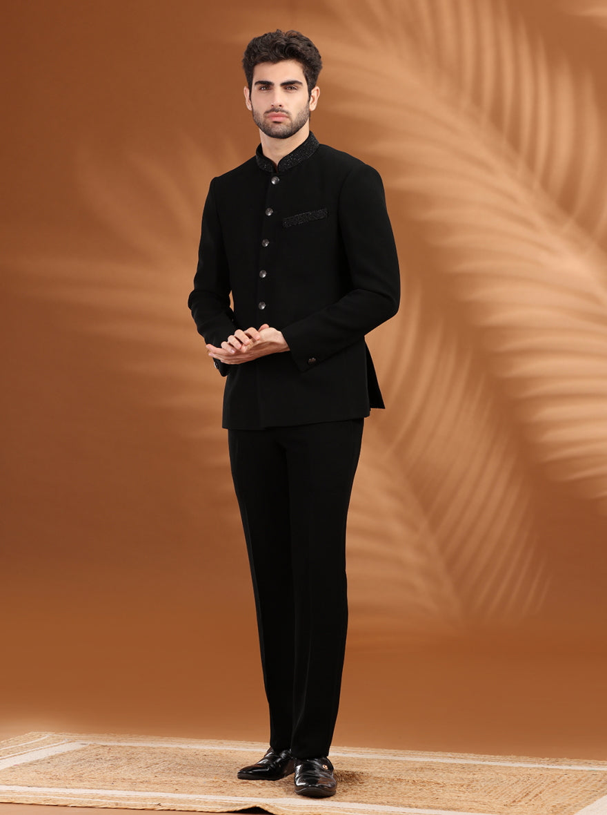 Black&Deep Graphite Embroidered  Jodhpuri Suit | JadeBlue