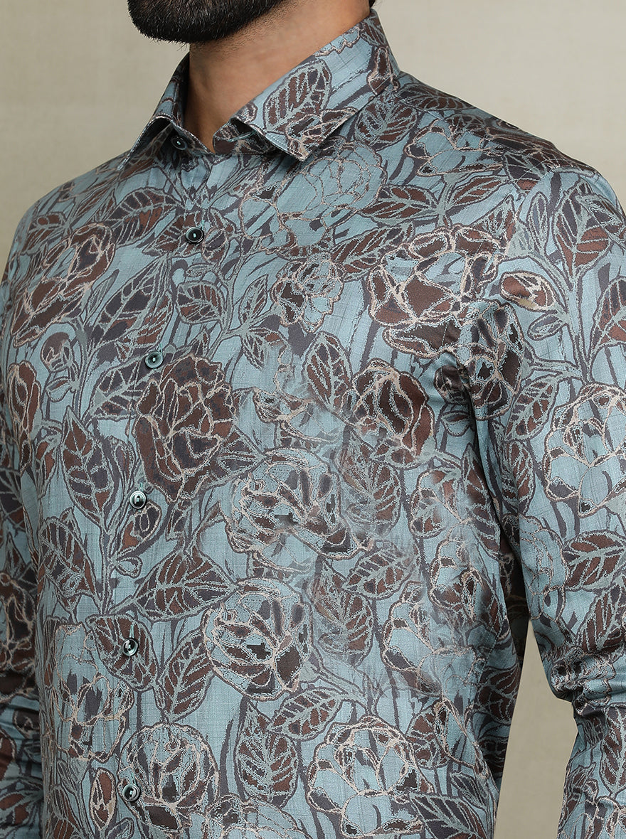 Green Printed Slim fit Party Wear Shirt | Wyre