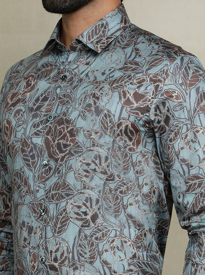 Green Printed Slim fit Party Wear Shirt | Wyre